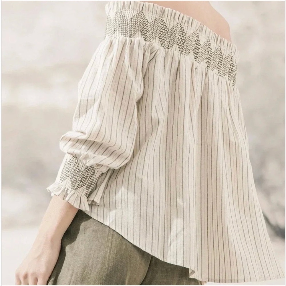 Anthropologie Moon River Off Shoulder Boho Western Shirt 100%‎ Cotton